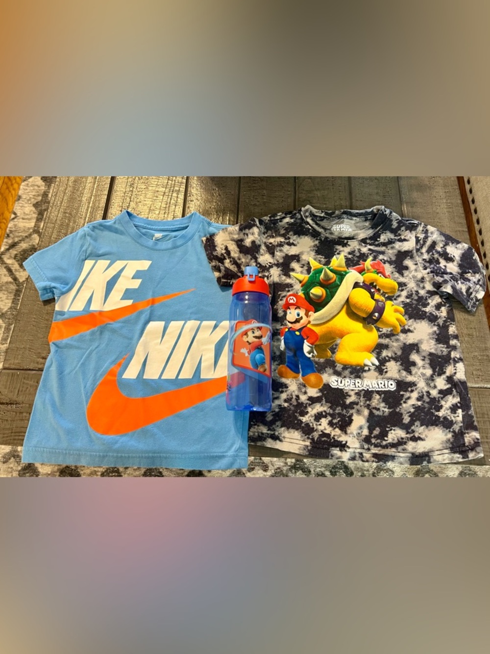 Boys sz 6 Nike Shirt, Super Mario Shirt & Mario plastic cup